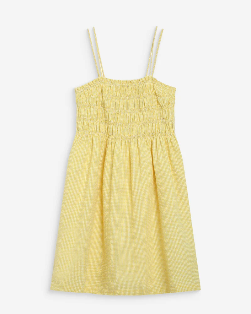 Robe courte en coton à carreaux vichy jaune Willa