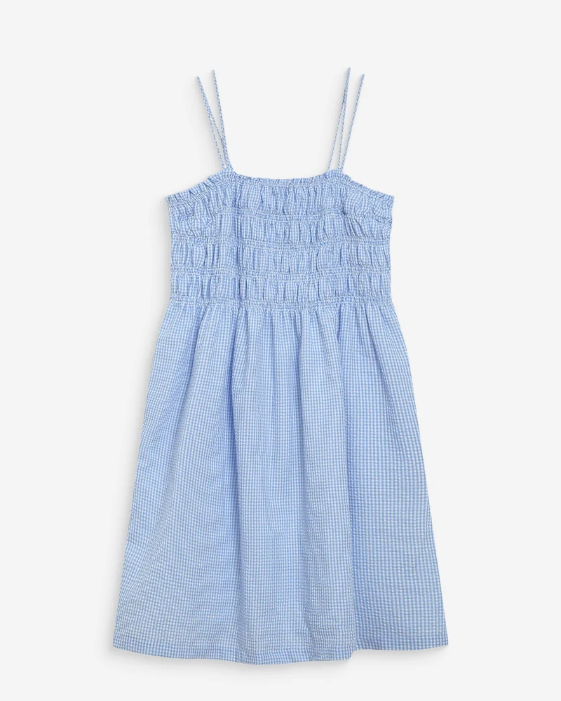 Robe courte en coton à carreaux vichy ciel Willa