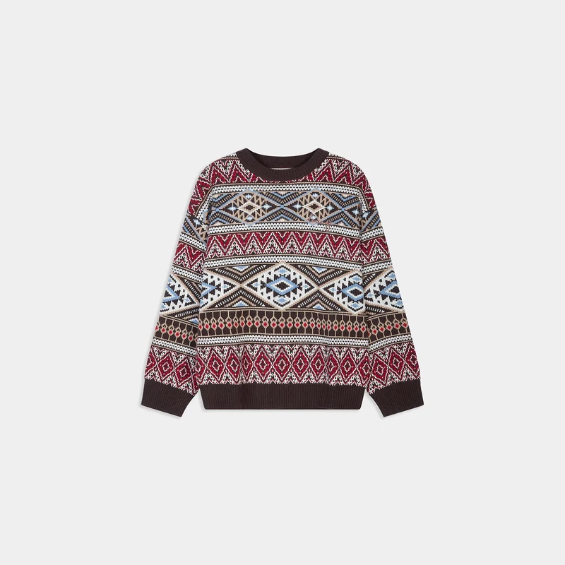 Pull Jacquard - Marron/Rouge