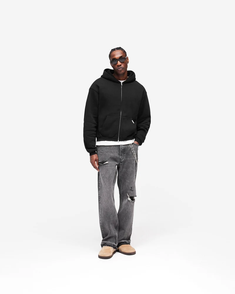 GH Shrunken Zip Hoodie - Jet Black