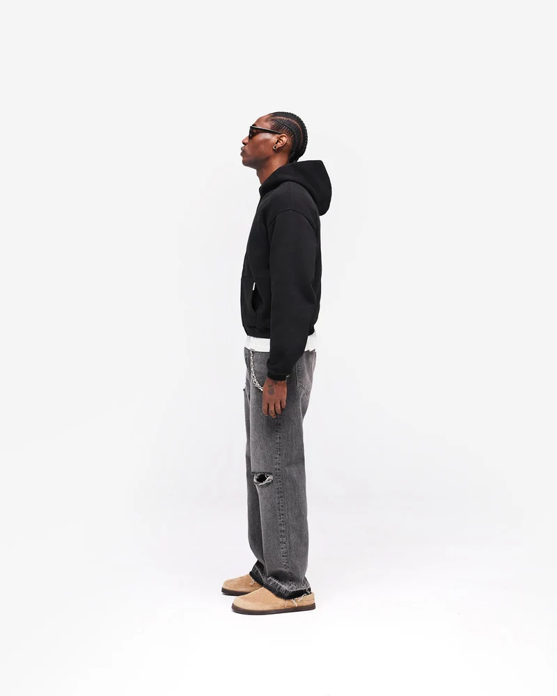 GH Shrunken Zip Hoodie - Jet Black