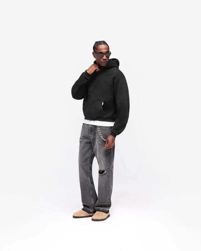 GH Shrunken Zip Hoodie - Jet Black