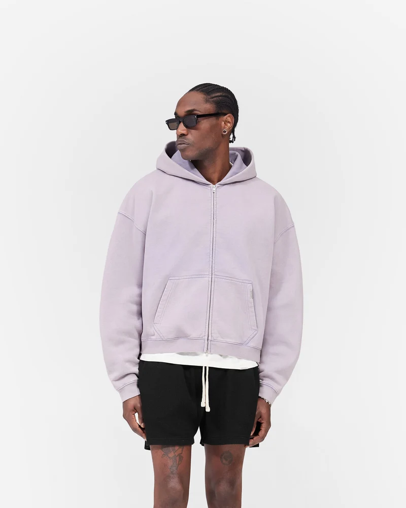 Initial Boxy Zip Through Hoodie - Mist