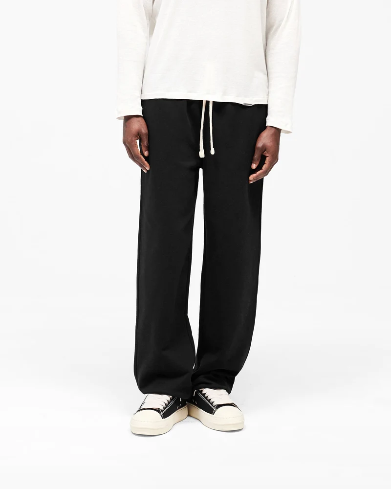 Initial Wide Leg Cuffed Sweatpant - Jet Black