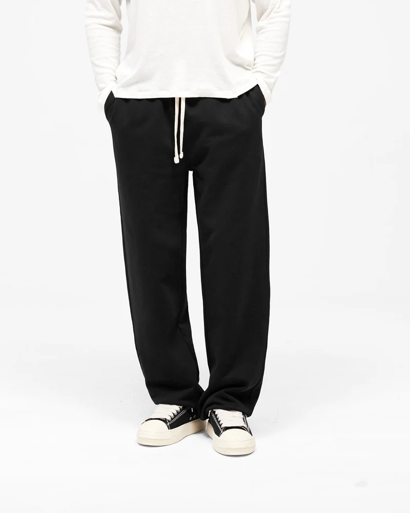 Initial Wide Leg Cuffed Sweatpant - Jet Black