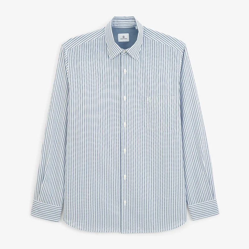Chemise manches longues rayée en coton bleu