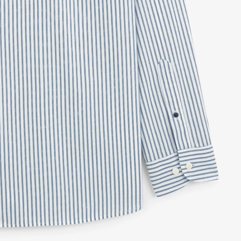 Chemise manches longues rayée en coton bleu