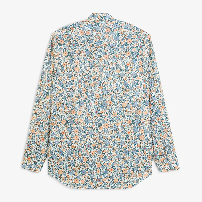 Chemise manches longues coton imprimé fleurs bleu