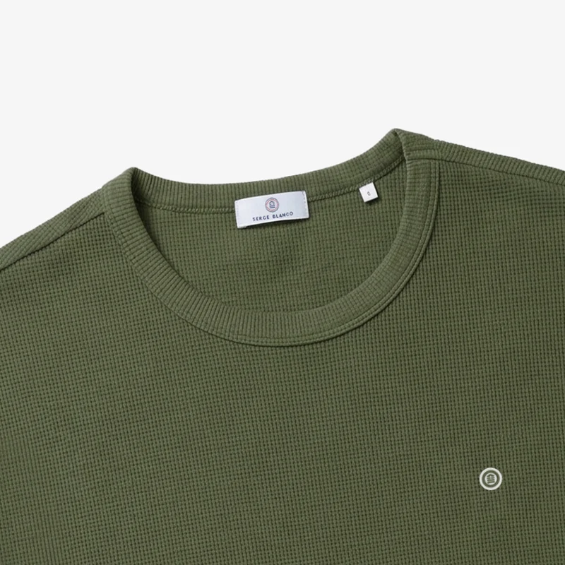 T-shirt col rond en coton gaufré Théo vert militaire