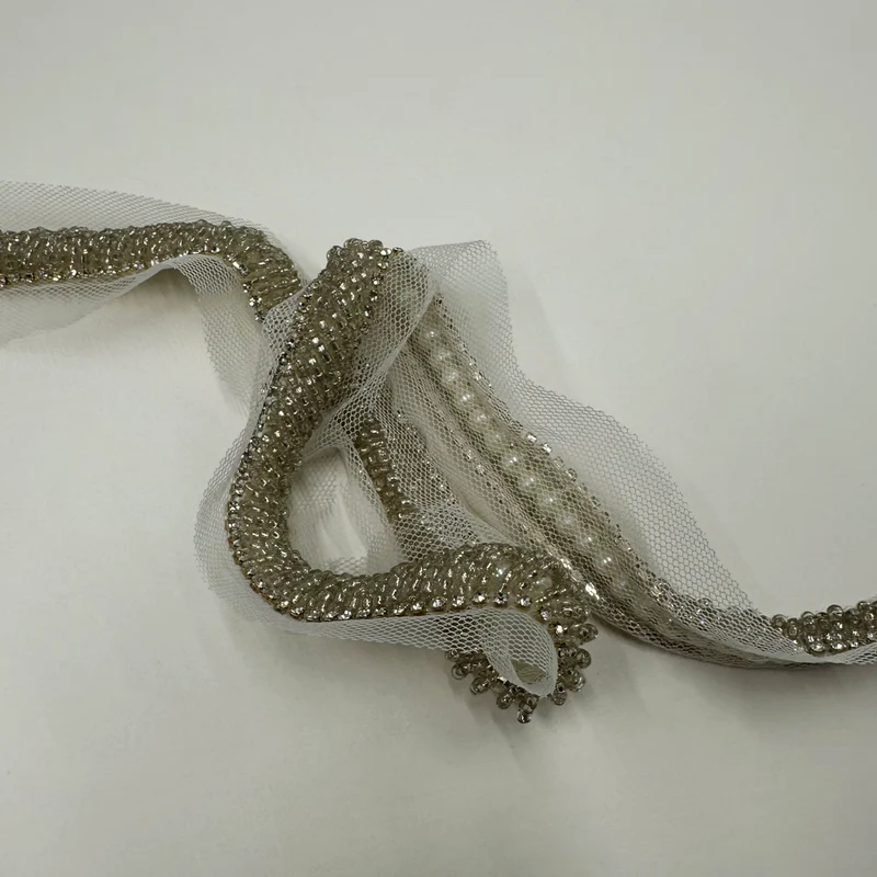 Galon Brodé, Perles et Strass - Argent, Ziano