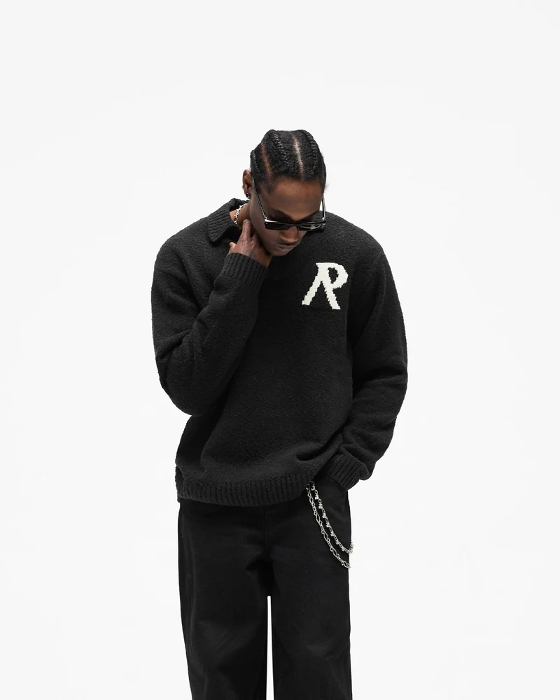 Knitted Boucle Polo - Jet Black