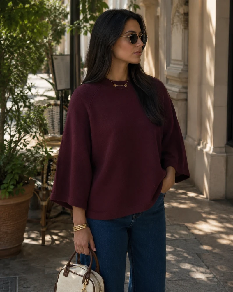 Marlowe T-Shirt en Maille Femme – Coupe Ample, Manches Mi-Longues & Col Rond