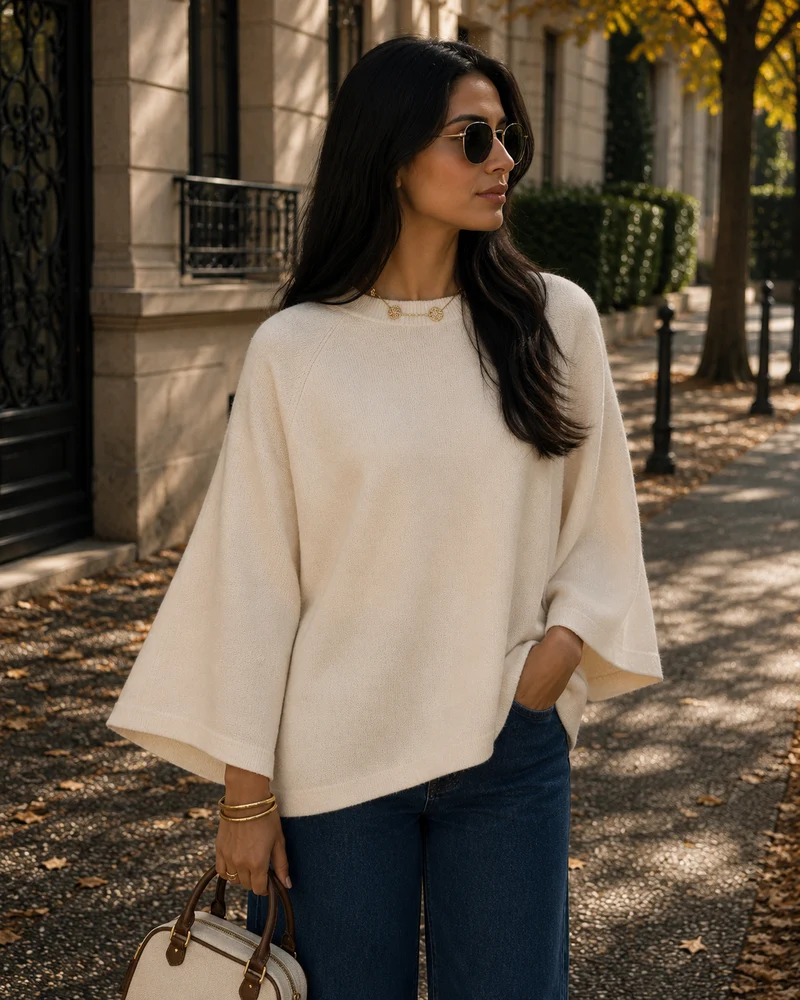 Marlowe T-Shirt en Maille Femme – Coupe Ample, Manches Mi-Longues & Col Rond