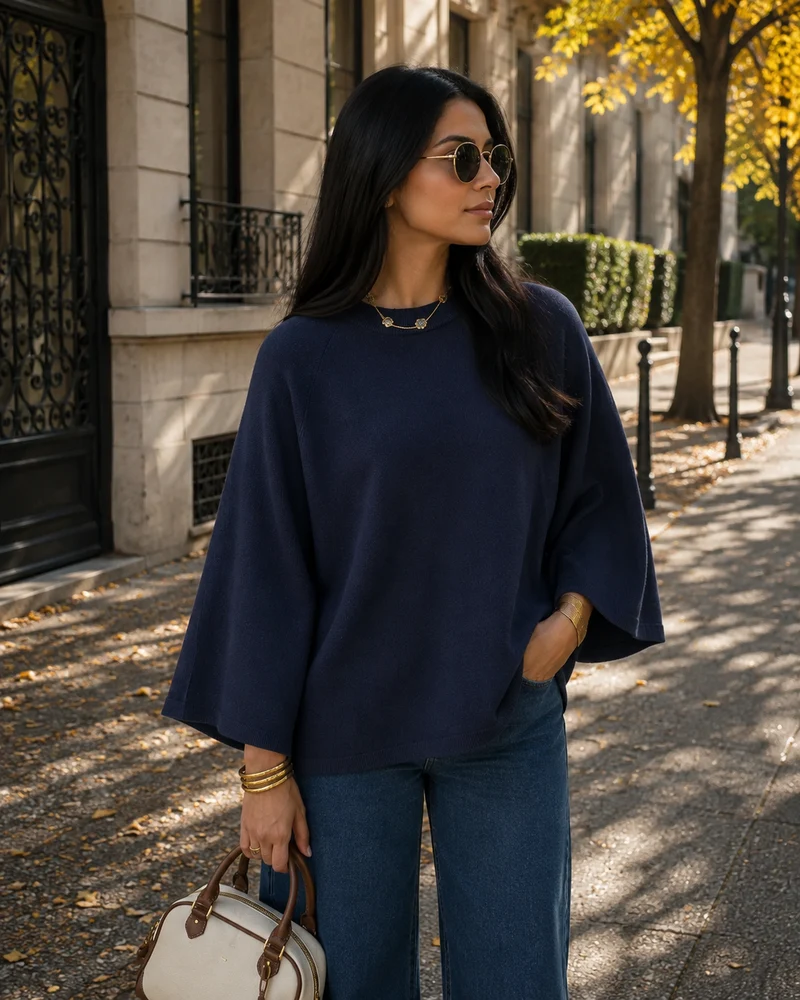 Marlowe T-Shirt en Maille Femme – Coupe Ample, Manches Mi-Longues & Col Rond