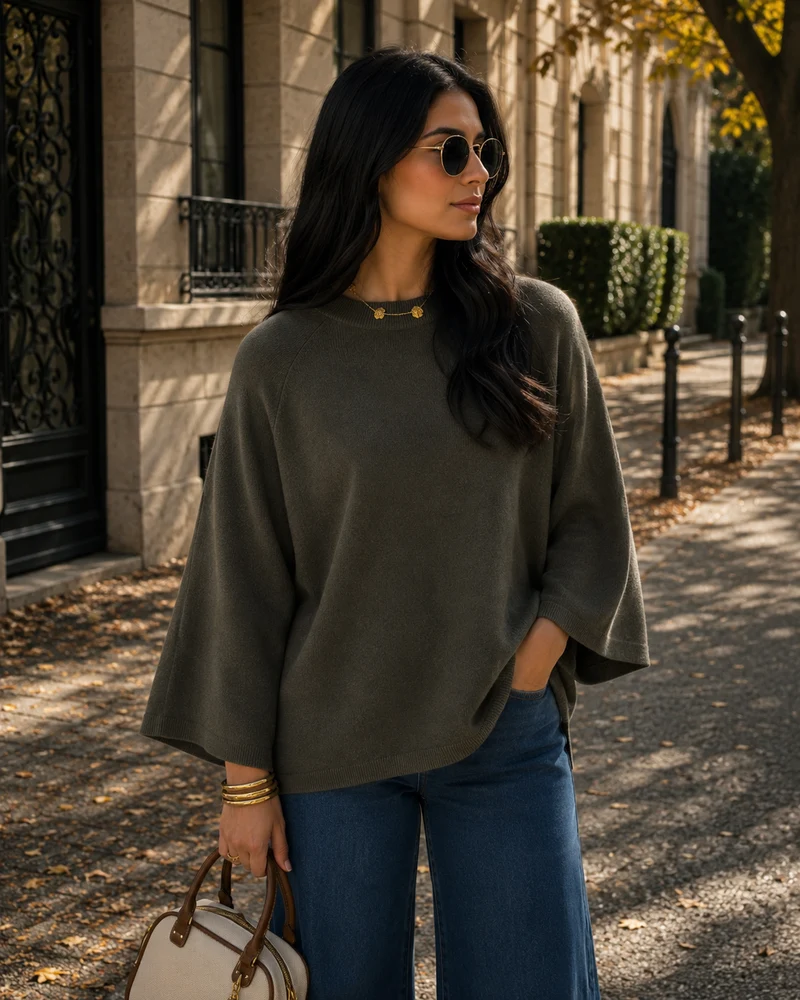 Marlowe T-Shirt en Maille Femme – Coupe Ample, Manches Mi-Longues & Col Rond