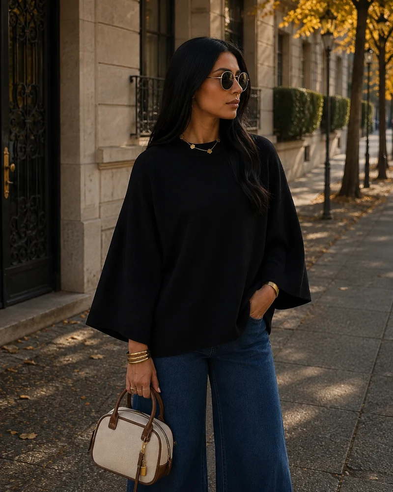 Marlowe T-Shirt en Maille Femme – Coupe Ample, Manches Mi-Longues & Col Rond