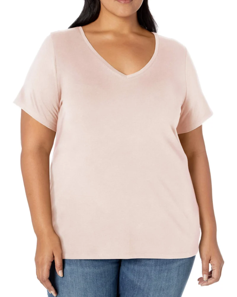 Mirabelle T-Shirt Femme Grande Taille – Col V, Manches Courtes, Coton Jersey Stretch & Coupe Ajustée