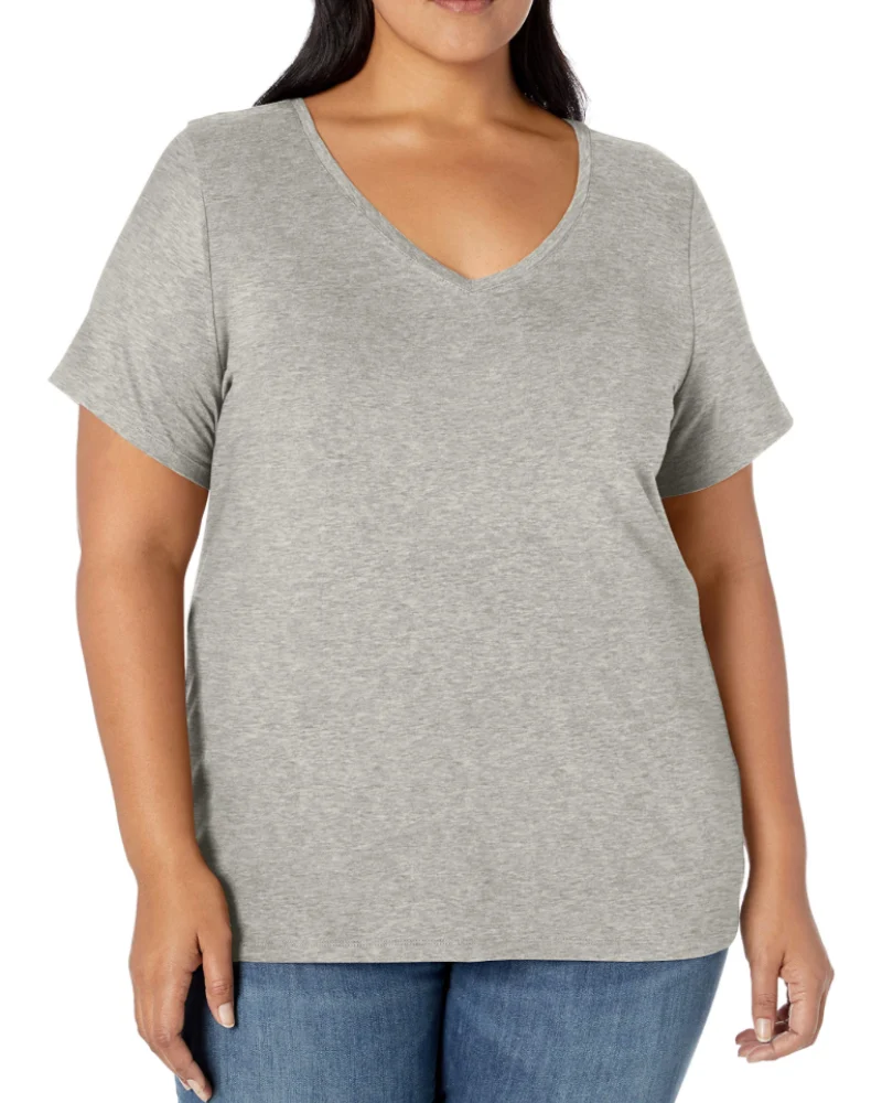 Mirabelle T-Shirt Femme Grande Taille – Col V, Manches Courtes, Coton Jersey Stretch & Coupe Ajustée