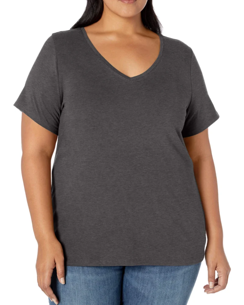 Mirabelle T-Shirt Femme Grande Taille – Col V, Manches Courtes, Coton Jersey Stretch & Coupe Ajustée