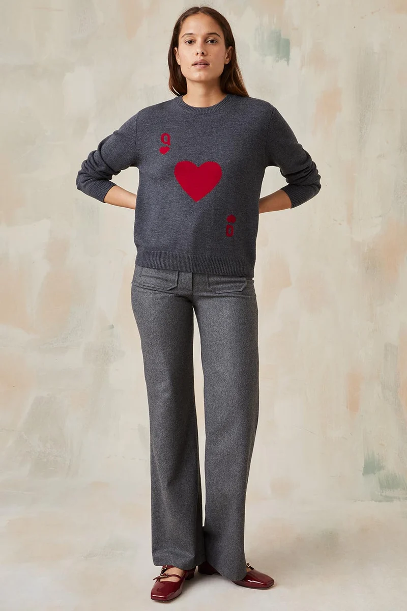 Pull Dame de Cœur Gris en Laine