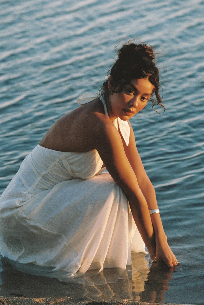 Robe Longue avec Fronces en Tencel - Crème