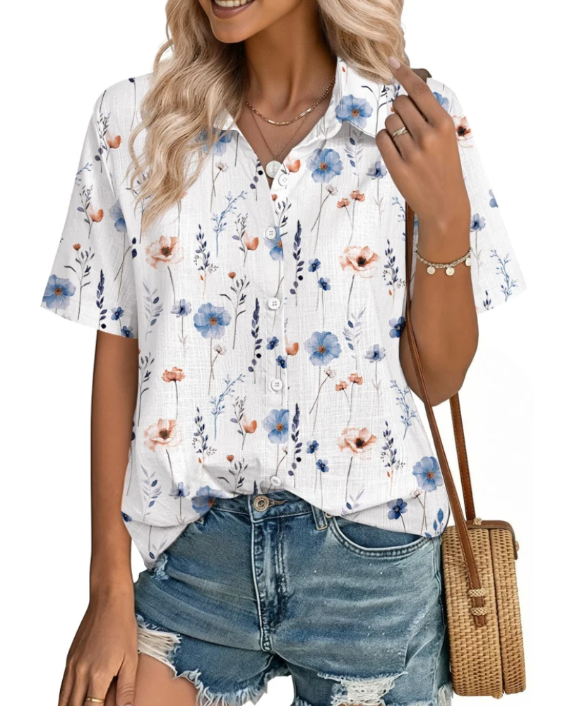 Aveline Chemisier Femme – Blouse Boutonnée Coton Lyocell Lin à Manches Courtes