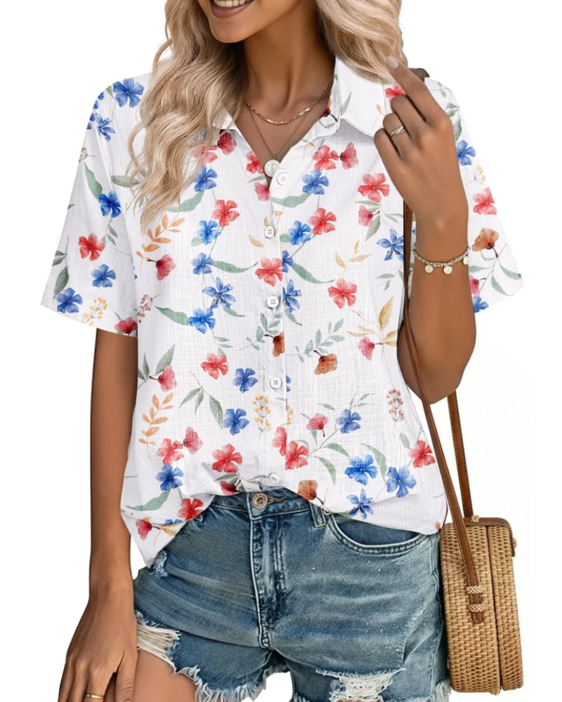 Aveline Chemisier Femme – Blouse Boutonnée Coton Lyocell Lin à Manches Courtes