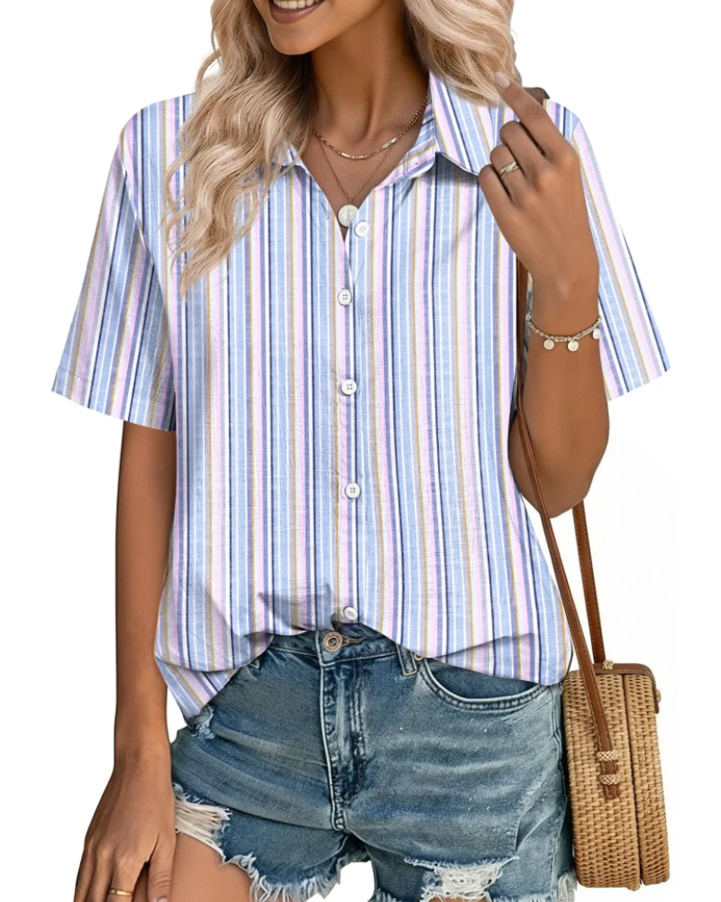 Aveline Chemisier Femme – Blouse Boutonnée Coton Lyocell Lin à Manches Courtes