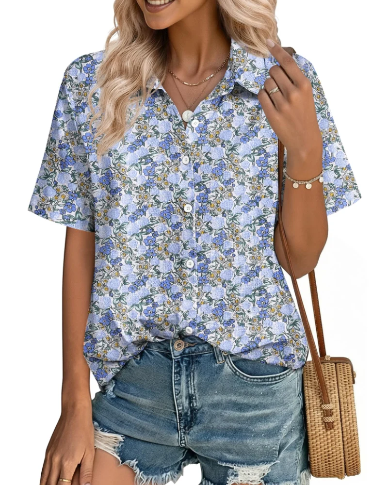 Aveline Chemisier Femme – Blouse Boutonnée Coton Lyocell Lin à Manches Courtes