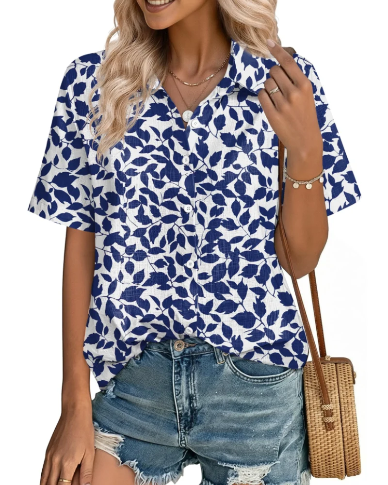 Aveline Chemisier Femme – Blouse Boutonnée Coton Lyocell Lin à Manches Courtes