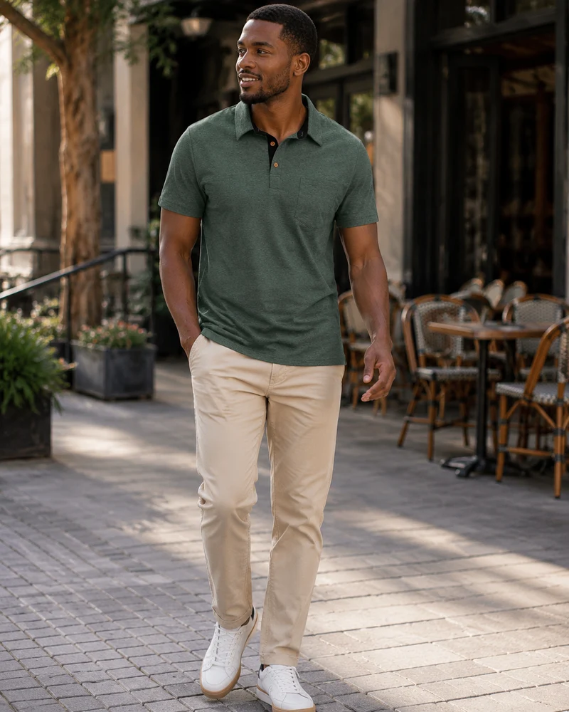 Corvian Polo Homme en Coton – Polo Manches Courtes à 3 Boutons avec Poche Poitrine