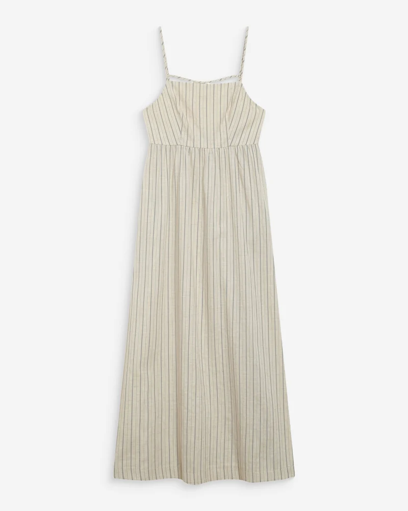Robe longue rayée dos nu à fines bretelles sable Wyna