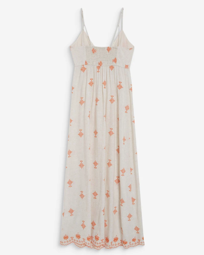 Robe longue bohème évasée à broderies orange Wilora