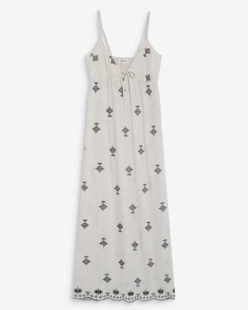 Robe longue bohème évasée à broderies chocolat Wilora