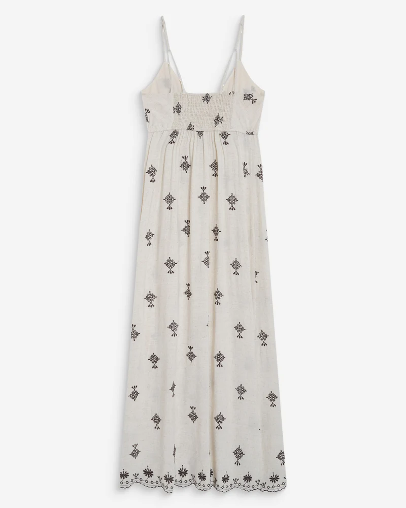 Robe longue bohème évasée à broderies chocolat Wilora