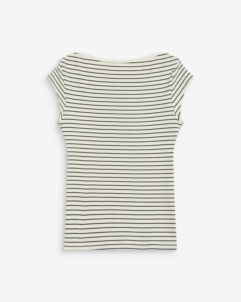 T-shirt col bateau ajusté à rayures ecru Wake