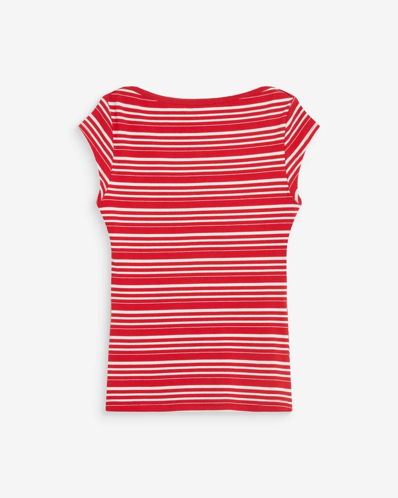 T-shirt col bateau ajusté à rayures rouge Wake