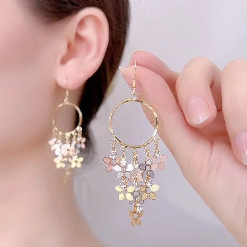 Boucles d'Oreilles Pendantes Fleurs