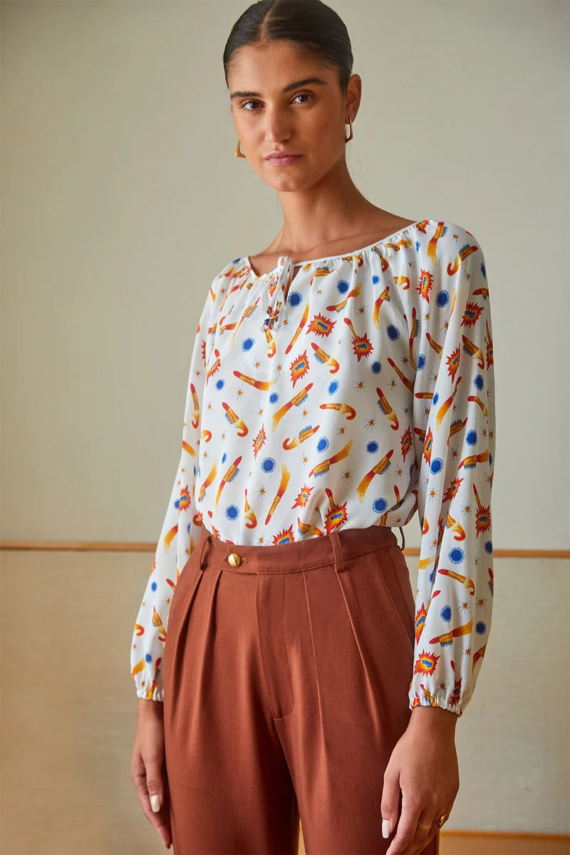 Blouse Radieuse en soie Rocket Lipstick Blanc