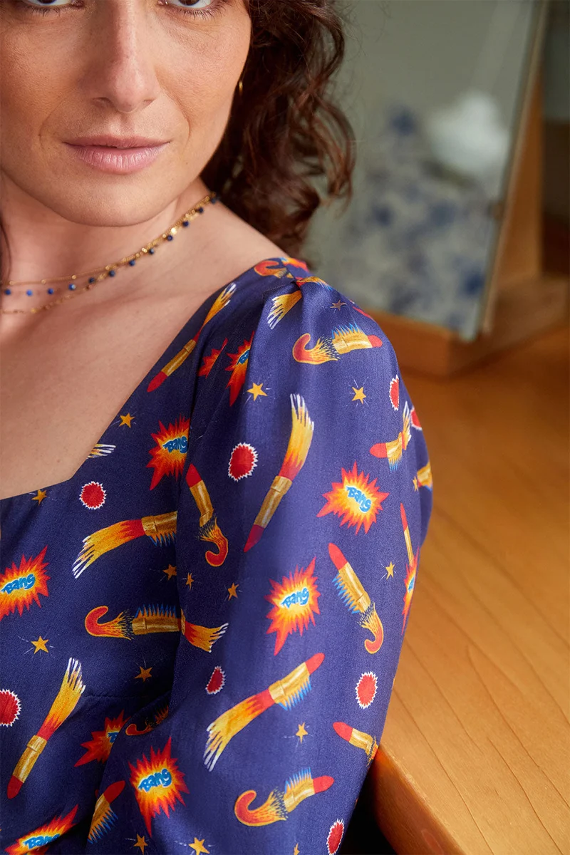 Blouse Bohémienne Rocket Lipstick Bleu