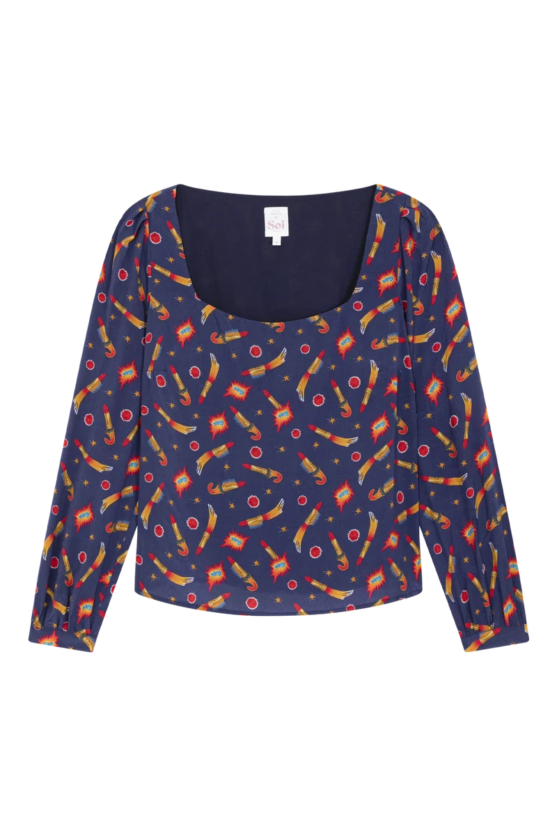Blouse Bohémienne Rocket Lipstick Bleu