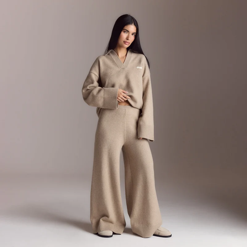 Pantalon à Ourlet en Maille - Vison