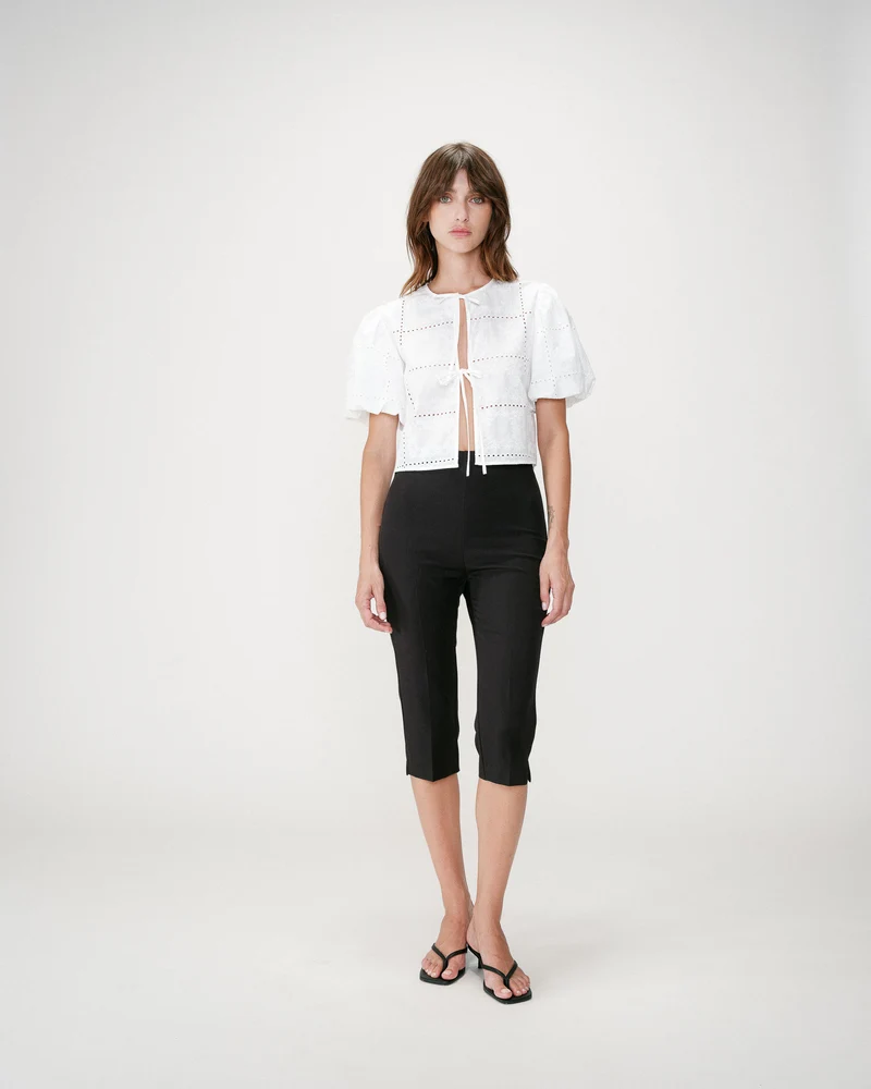 Blouse brodée à nouer manches ballon white Wylette
