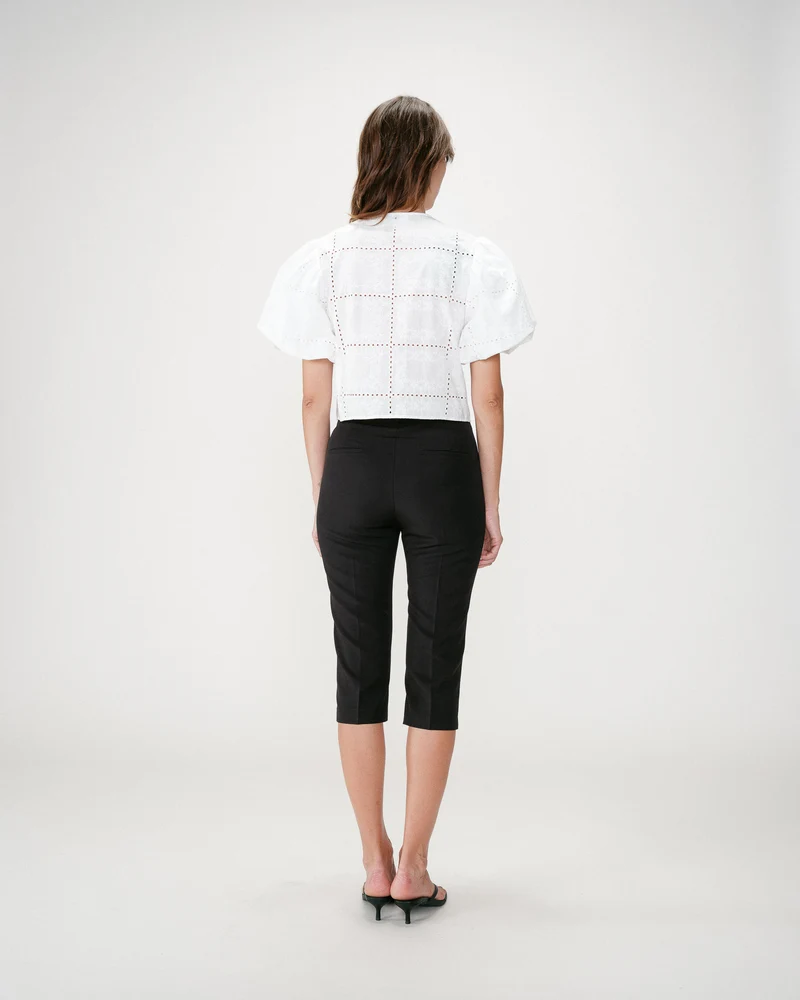 Blouse brodée à nouer manches ballon white Wylette