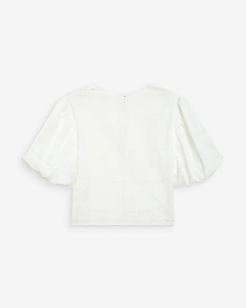 Blouse brodée à nouer manches ballon white Wylette