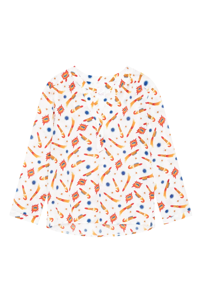 Blouse Lumineuse en soie Rocket Lipstick Blanc