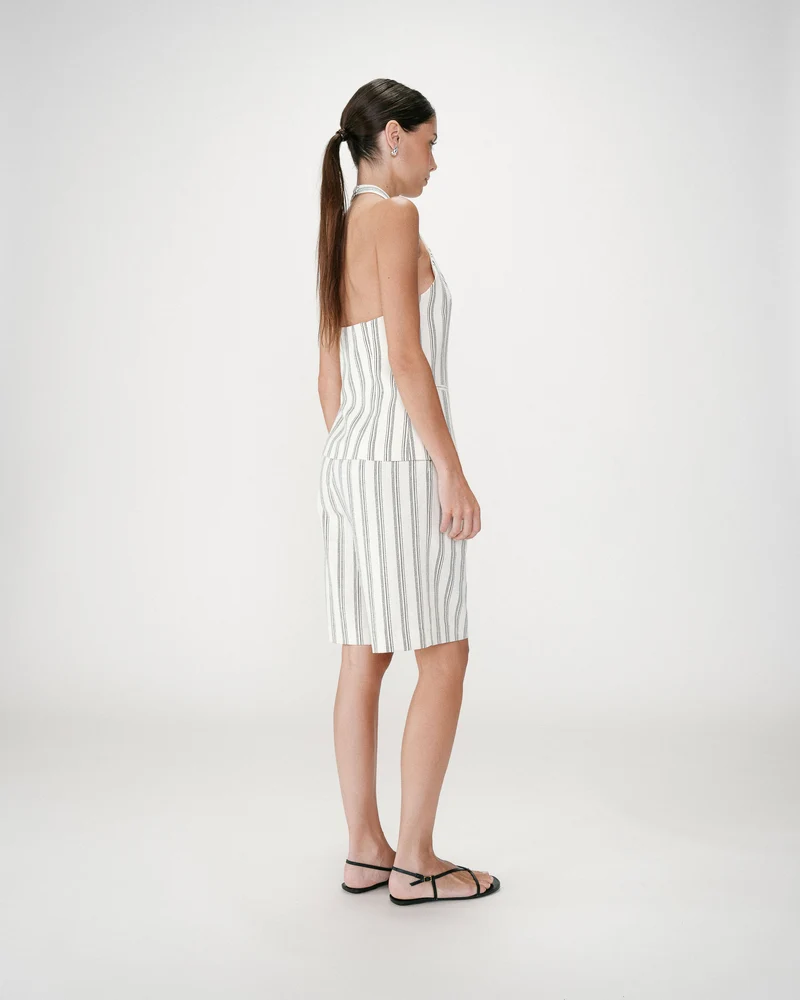 Gilet de tailleur col V dos nu rayure Winika