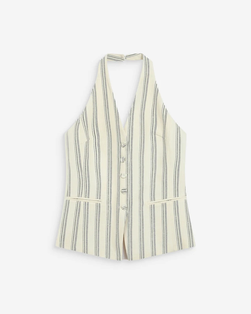 Gilet de tailleur col V dos nu rayure Winika