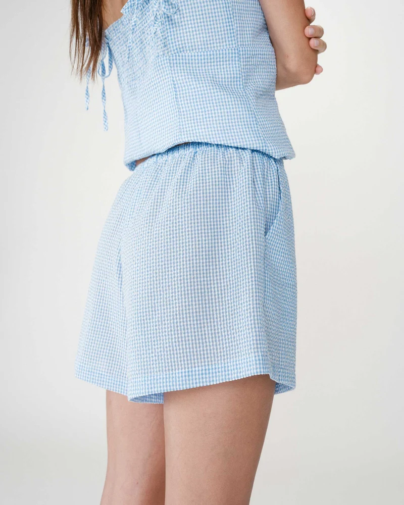 Short en coton à carreaux vichy ciel Waylen