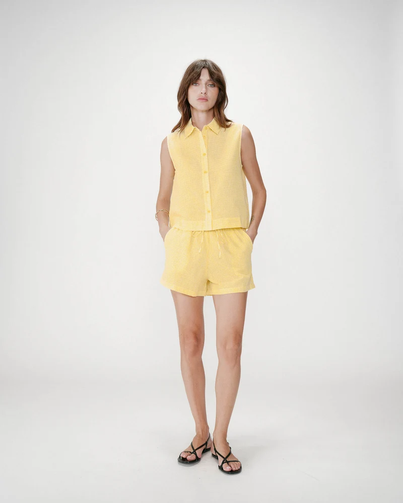 Short en coton à carreaux vichy jaune Waylen